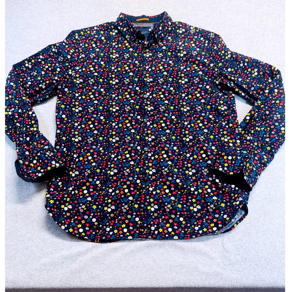 Denim & Flower Ricky Singh Mens Large Navy Floral Button Down Shirt L Summer